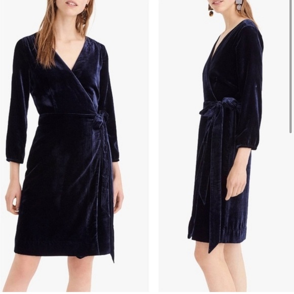 J. Crew Dresses & Skirts - J Crew Velvet Wrap Dress Navy Size 6